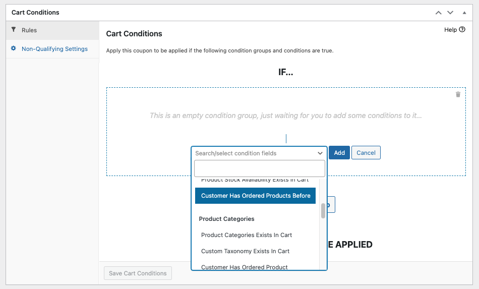 Advanced Coupons cart conditions feature